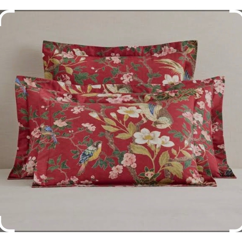 Pottery Barn Nola Songbird Standard Pillow Sham Red Multi Chinoiserie Cotton